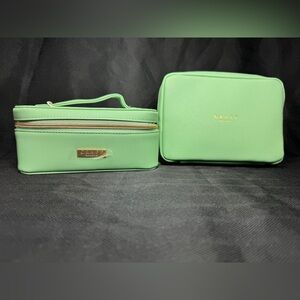 2 GRAFF Cosmetic Bags GREEN Makeup Cases Pouch Travel Toiletry Trousse Gold Zip